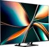 A large flat-screen television with a colorful abstract image displayed on its screen, resting on a black stand. Produktbild-Vorschau