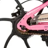 Close-up view of the rear wheel and drivetrain of a pink electric bicycle. Produktbild-Vorschau