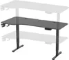 A black height-adjustable desk is shown in the center of the image, with lighter, faded outlines of the desk at different heights above and below it. Produktbild-Vorschau