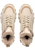 A top-down view of a pair of beige women's lace-up boots with fur lining. Produktbild-Vorschau