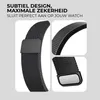 Collage of close-up shots of a black Milanese watch band with a magnetic clasp. Produktbild-Vorschau