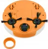 The underside of a robotic vacuum cleaner with its brushes and wheels visible. Produktbild-Vorschau