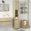 A bathroom scene with a tall cabinet, sink, and shelves. Náhled obrázku produktu