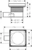 Technical drawing with dimensions of a drain. Produktbild-Vorschau