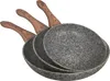 Three frying pans stacked on a white background. Produktbild-Vorschau