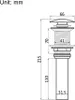A technical drawing of a drain assembly with dimensions indicated. Produktbild-Vorschau