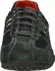 A front view of a dark gray sneaker with white accents and an orange interior. Produktbild-Vorschau