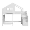 A white wooden loft bed designed to look like a house, with a window and stairs. Anteprima dell’immagine prodotto