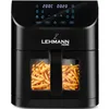 A black air fryer with french fries visible through its window, shown against a white background. Podgląd zdjęcia produktu