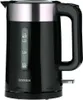 A black electric kettle with a silver top and handle, displayed against a white background. Produktbild-Vorschau