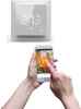 A smart thermostat and a smartphone displaying its interface. Produktbild-Vorschau