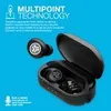A marketing image for JBuds Air Pro True Wireless earbuds, showcasing their multipoint technology and a charging case. Produktbild-Vorschau