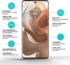 A smartphone screen protector is shown with various features highlighted by text and icons. Produktbild-Vorschau