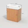 A minimalist vanity unit with a sink and cabinet, shown with dimensions. Produktbild-Vorschau