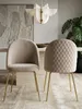 2er-Set Esszimmerstühle in Beige mit Samtbezug und goldenen Beinen – moderne Polsterstühle mit gestepptem Rücken _#sku_SAFWL6.402#