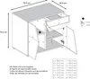A technical drawing of a sideboard with dimensions and labels. Produktbild-Vorschau
