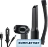 A collection of vacuum cleaner accessories and charging cables are displayed against a white background. Produktbild-Vorschau