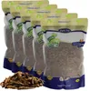 A group of five bags of dried locusts for pet food, with a pile of locusts in the foreground. Produktbild-Vorschau