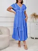 Langes Damenkleid, V-Ausschnitt, Rüschenärmel, farblich Produktbild-Vorschau 4
