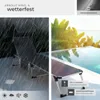 Collage showing a sun lounger in the rain and by a pool, with text highlighting its features. Náhled obrázku produktu