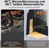 A split image showing two features of a cleaning robot: hot water mopping and warm air drying. Produktbild-Vorschau