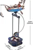 A 3D wooden model of a fishing boat with a pendulum mechanism, shown with dimensions. Produktbild-Vorschau
