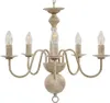 A white chandelier with five candle-shaped bulbs. Voir les images du produit