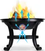 A black fire pit with wood burning inside, showing airflow arrows indicating how it works. Anteprima dell’immagine prodotto