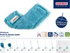 A product image showing a blue mop head with various icons and text indicating its features and compatibility. Produktbild-Vorschau