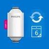 A Philips water filter cartridge is shown next to a graphic indicating its replacement cycle. Produktbild-Vorschau