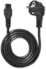 A black power cord is coiled on a white background. Produktbild-Vorschau