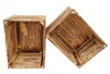 Two wooden crates are shown against a white background. One crate is upright and empty, while the other is tilted on its side, showing its interior. Produktbild-Vorschau