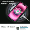 A phone case is shown on a wireless charger, indicating compatibility. Produktbild-Vorschau