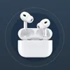 A pair of white wireless earbuds and their charging case are displayed against a dark blue circular background. Produktbild-Vorschau