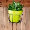 A green plant pot with a snake plant in a black metal holder, mounted on a wooden fence. Podgląd zdjęcia produktu