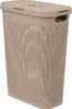 A tall, beige laundry basket with a woven texture and a lid. Podgląd zdjęcia produktu