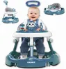 A baby sitting in a blue and white baby walker with toys, with other views of the baby walker shown in smaller inset images. Anteprima dell’immagine prodotto