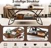 A collage of images showing a coffee table in a living room setting and close-ups of its features, along with icons representing usage scenarios. Anteprima dell’immagine prodotto