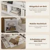 Collage of images showcasing different features of a bed frame, including storage and bedside options. Produktbild-Vorschau
