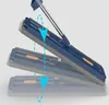 A mop with a blue handle and gray mop head is shown in three different positions, indicating its adjustable angle. Voir les images du produit