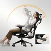 A woman is shown sitting in an ergonomic office chair, demonstrating its reclining feature. The image uses ghosting to show the chair in different positions. Náhľad obrázku produktu