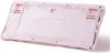 The underside of a pink mechanical keyboard is shown against a white background. Produktbild-Vorschau