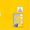 A yellow background with two certification/information labels. Podgląd zdjęcia produktu