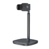 A dark gray adjustable phone stand with a square base and a telescopic arm. Produktbild-Vorschau
