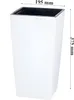 A white square planter with dimensions indicated. Náhľad obrázku produktu