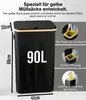 A product image showcasing a black trash can with dimensions and feature callouts. Náhľad obrázku produktu