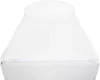 A white mattress protector is shown on a white base, likely a bed frame or mattress. Produktbild-Vorschau
