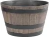 A barrel-shaped planter pot with a wood-grain effect and dark bands. Produktbild-Vorschau