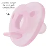 A close-up, angled view of a pink pacifier with text and an arrow pointing to its features. Produktbild-Vorschau