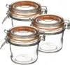 Three glass jars with orange silicone seals and wire bail closures are arranged diagonally on a white background. Produktbild-Vorschau